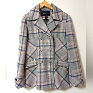 Moda fully lined plaid pea coat
